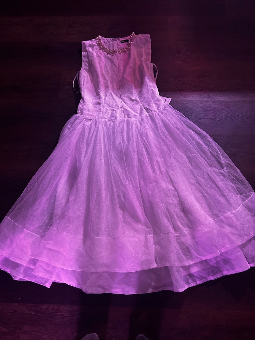 Ina Lavender Tulle A-Line Wedding Dress with Beaded Collar